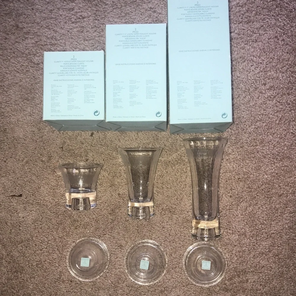 PartyLite clarity etched glass taper/tea light candle holders set of 3 NIB - Picture 8 of 11